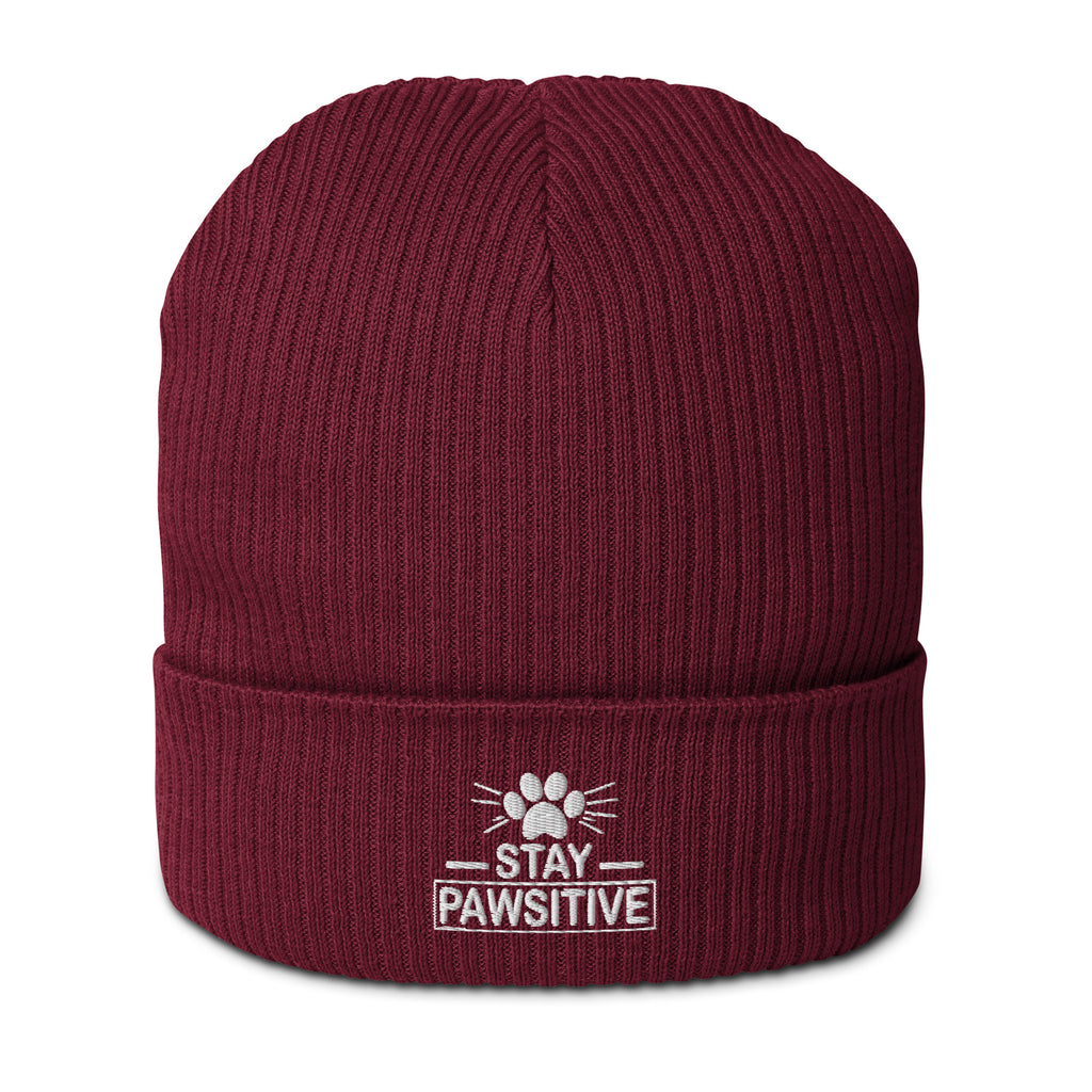 Stay Pawsitive Organic Ribbed Beanie