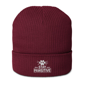 Stay Pawsitive Organic Ribbed Beanie